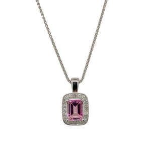 9ct White Gold Diamond & Pink Sapphire Set 18" Necklace