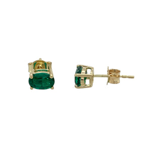 9ct Gold & Green Stone Oval Stud Earrings