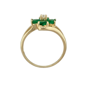 9ct Gold Green Stone & Cubic Zirconia Set Flower Ring