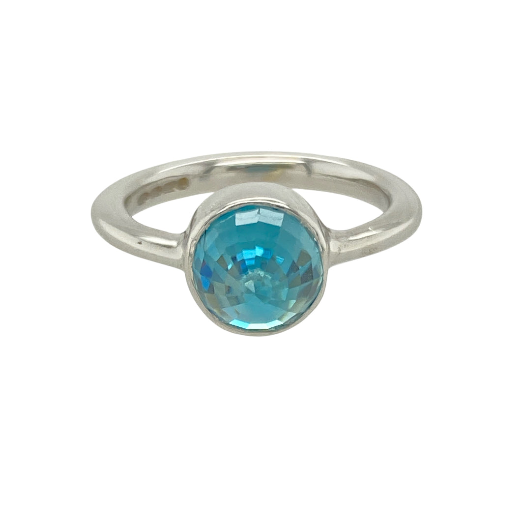 9ct White Gold & Blue Stone Set Dress Ring