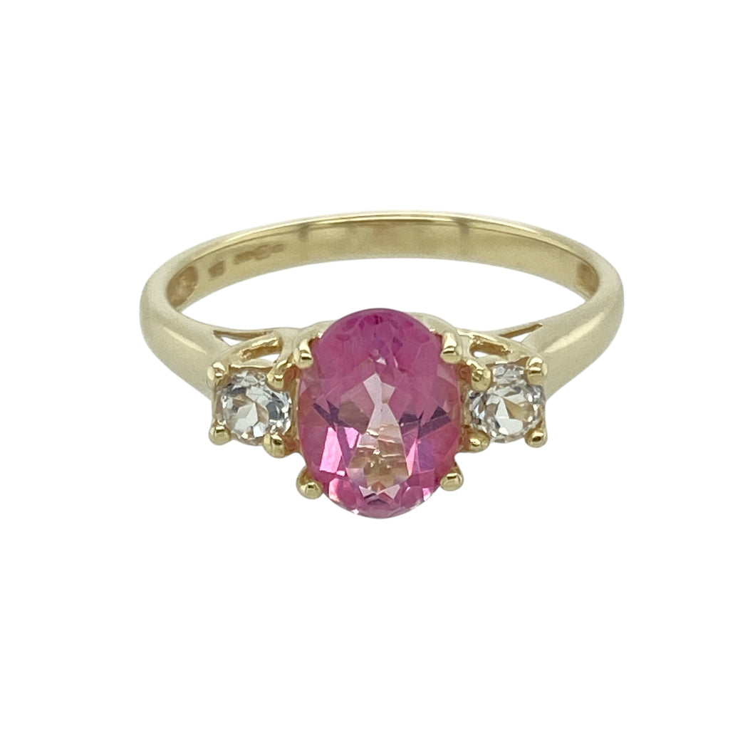 9ct Gold & Pink and White Cubic Zirconia Set Trilogy Ring