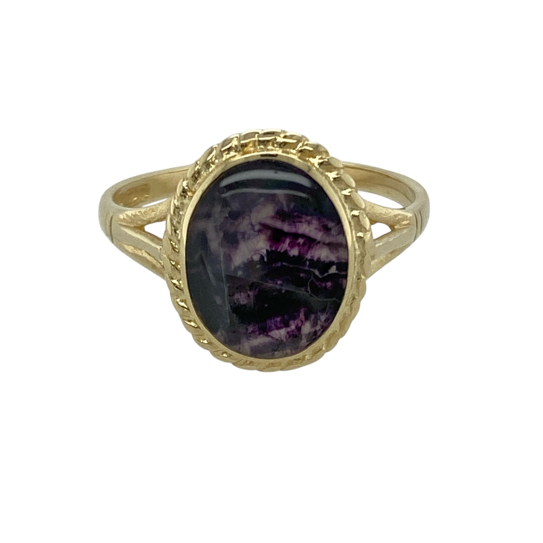 9ct Gold & Blue John Oval Cabochon Set Ring