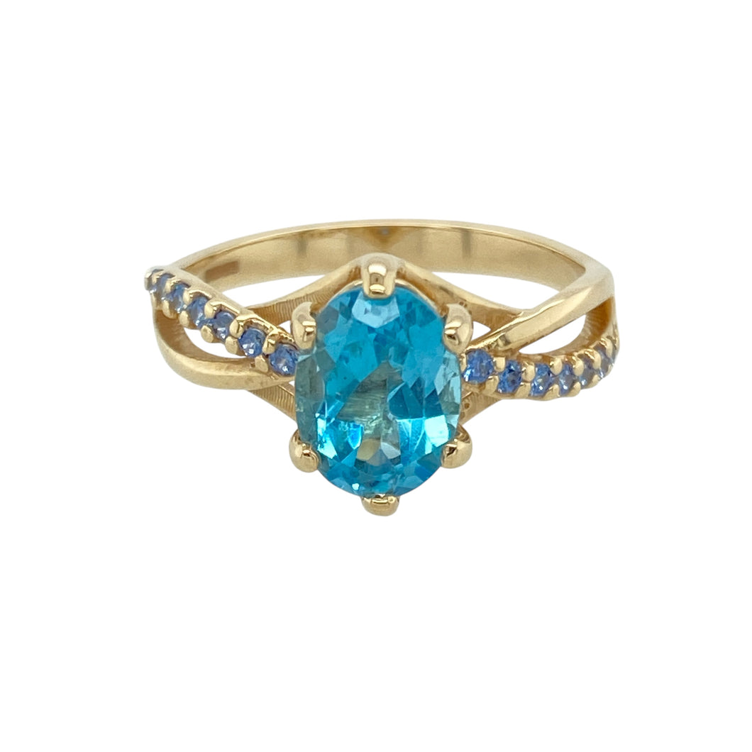 9ct Gold Blue Topaz & Tanzanite Set Ring