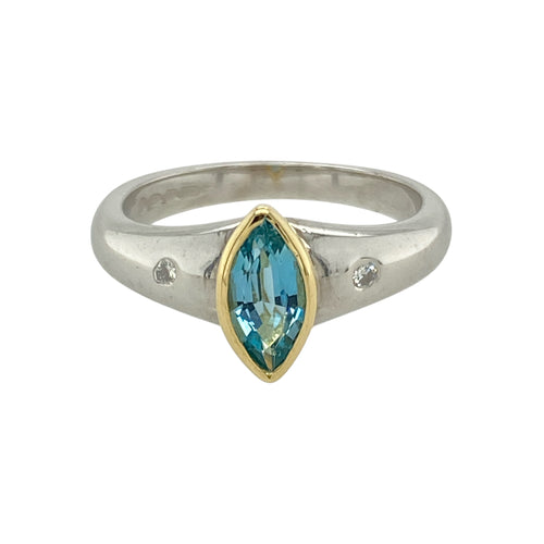 18ct White Gold Diamond & Blue Topaz Set Ring