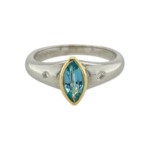 18ct White Gold Diamond & Blue Topaz Set Ring