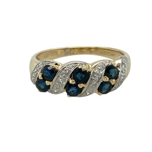 9ct Gold Diamond & Sapphire Set Twist Band Ring