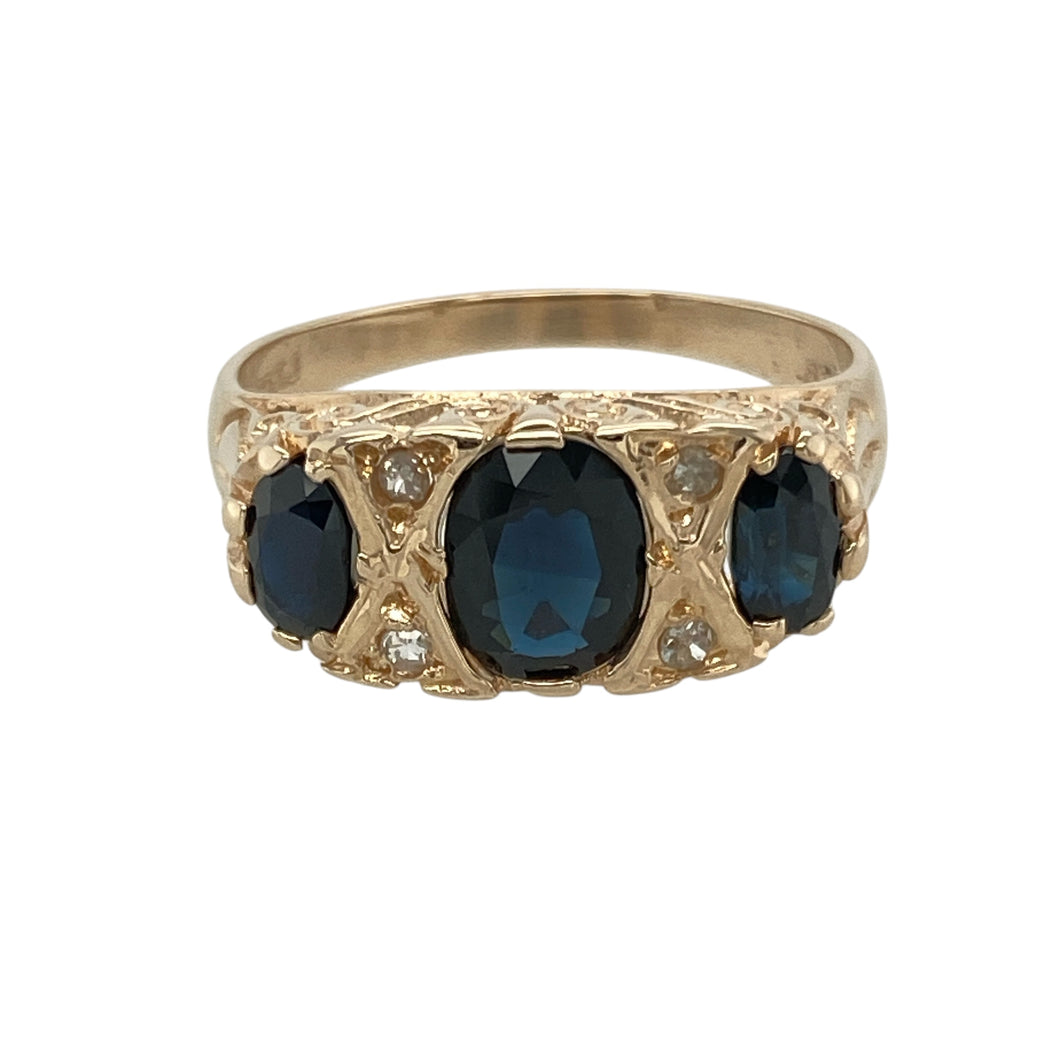9ct Gold Diamond & Sapphire Set Vintage Style Ring