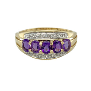 9ct Gold Diamond & Amethyst Set Band Ring