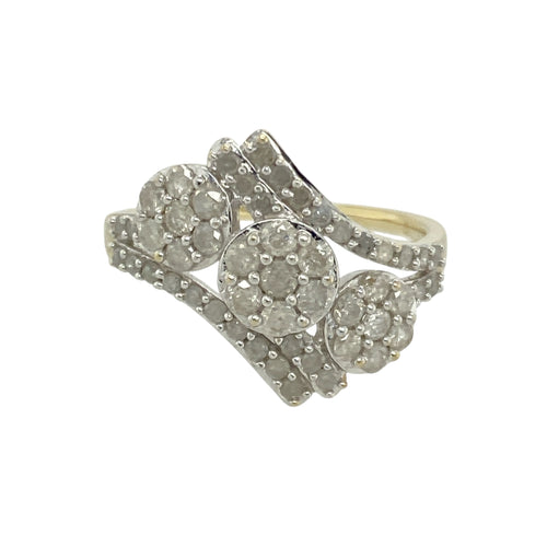9ct Gold & Diamond Set Triple Flower Cluster Ring