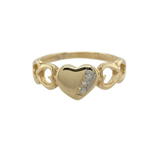 9ct Gold & Diamond Set Children's Heart Signet Ring