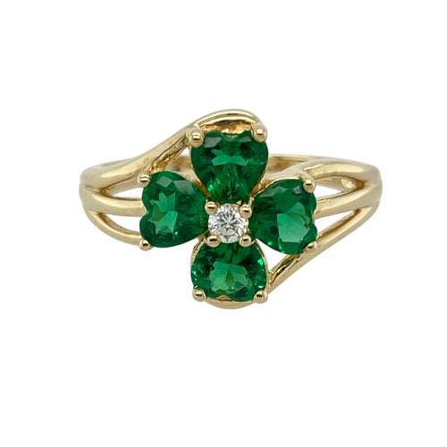 9ct Gold Green Stone & Cubic Zirconia Set Flower Ring