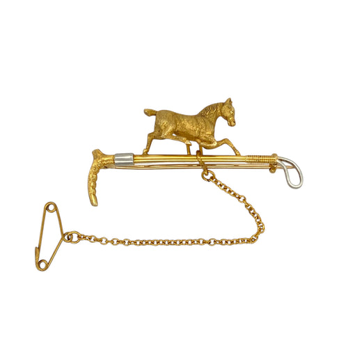 15ct Gold Vintage Horse and Riding Crop Pin/Brooch