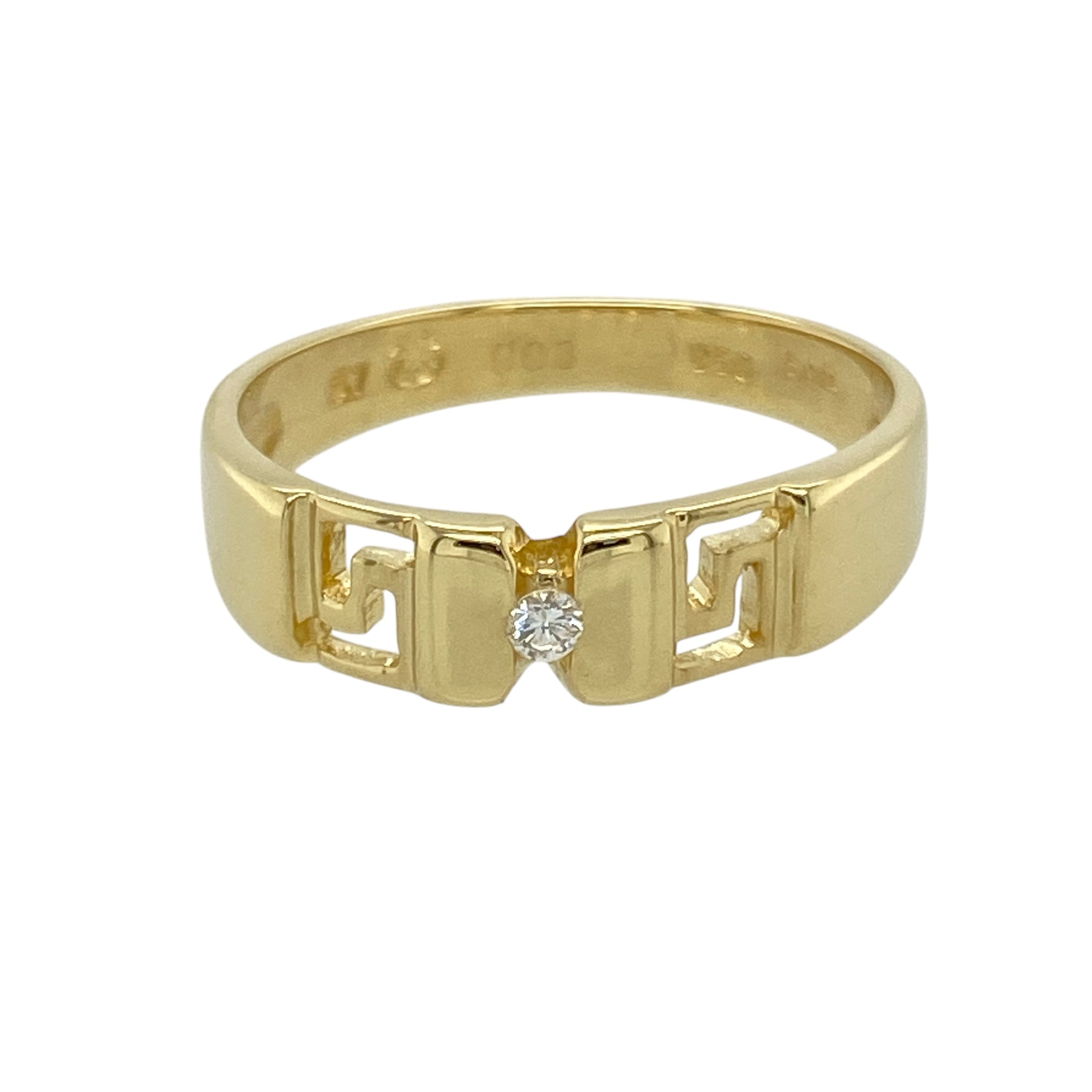 18ct Gold & Diamond Set Greek Key Band Ring