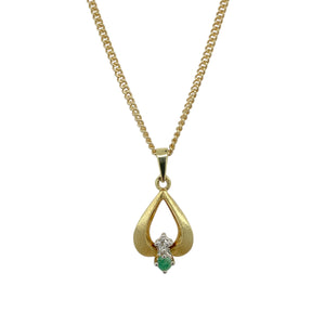 9ct Gold Diamond & Emerald Set 18" Necklace