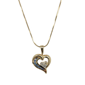 9ct Gold Diamond & Sapphire Set Open Heart 18" Necklace