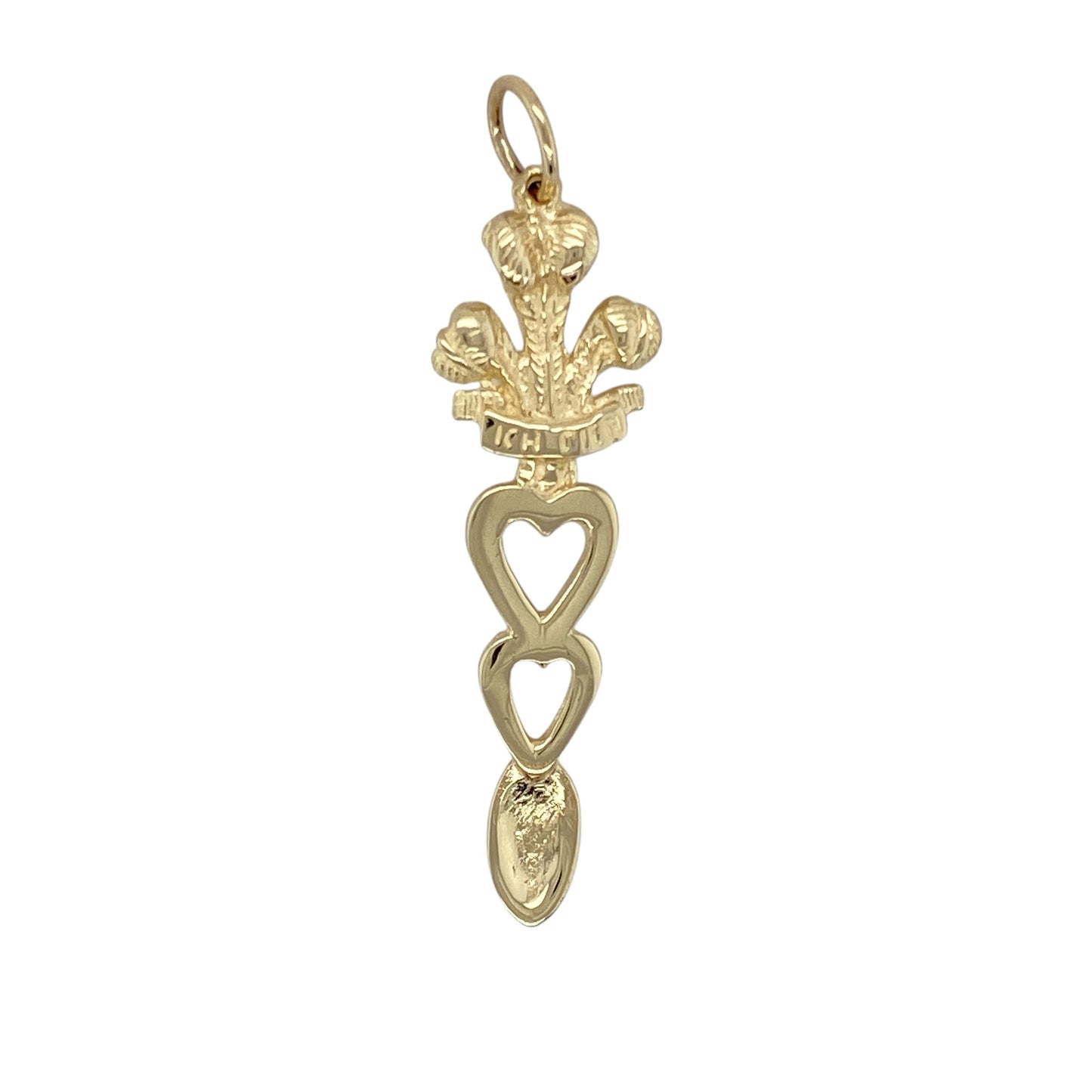 9ct Gold Welsh Three Feathers Heart Lovespoon Pendant
