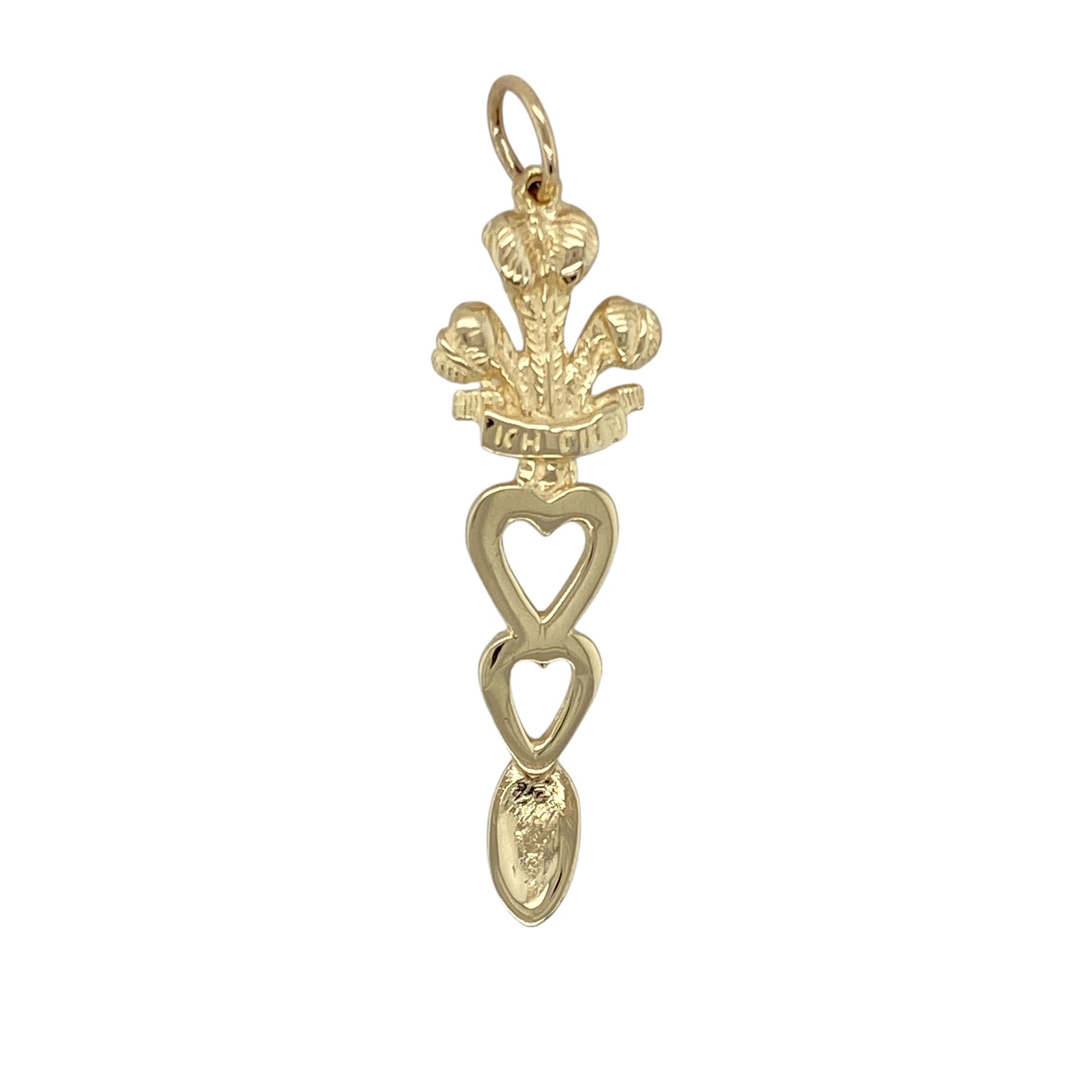 9ct Gold Welsh Three Feathers Heart Lovespoon Pendant