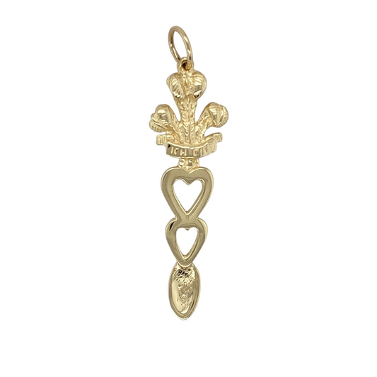 9ct Gold Welsh Three Feathers Heart Lovespoon Pendant