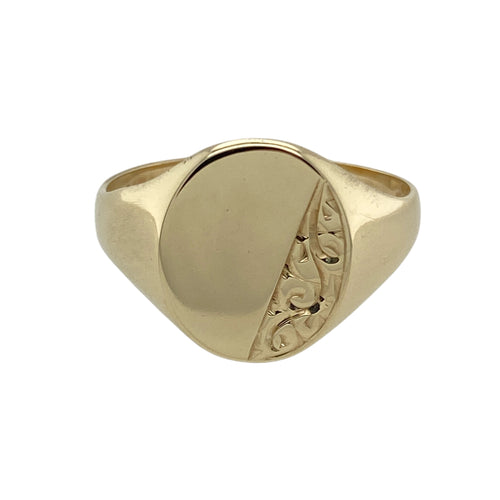 9ct Gold Oval Patterned Signet Ring
