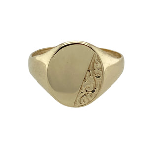9ct Gold Oval Patterned Signet Ring