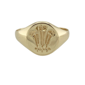 9ct Gold Welsh Oval Three Feathers Signet Ring