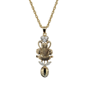 9ct Gold & Cubic Zirconia Set Welsh Three Feathers Lovespoon 20" Necklace