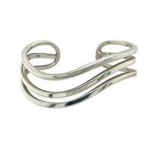 Load image into Gallery viewer, 925 Silver Three Band Wave Cuff Bangle
