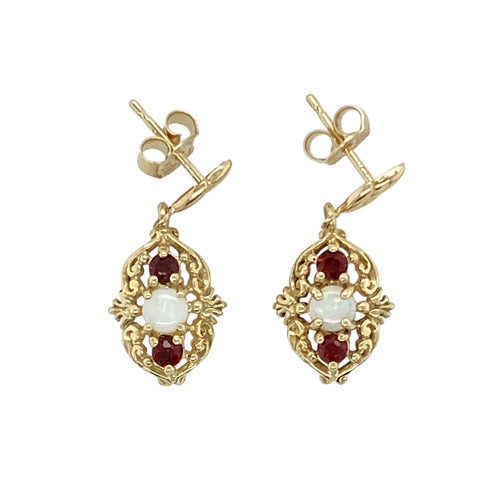 9ct Gold Opal & Garnet Set Fancy Drop Earrings