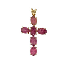 Load image into Gallery viewer, 9ct Gold &amp; Pink Stone Set Cross Pendant

