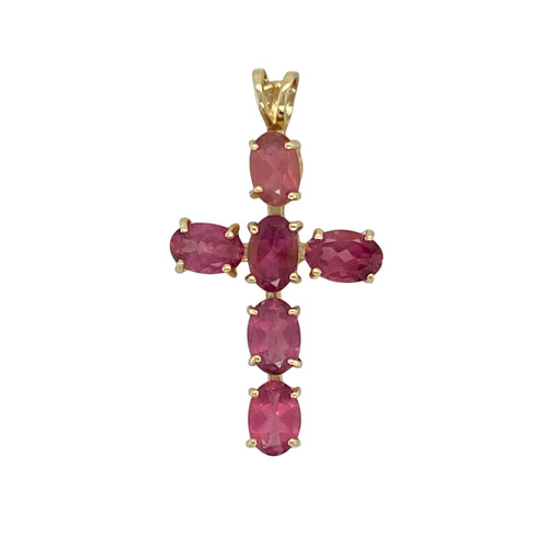 9ct Gold & Pink Stone Set Cross Pendant