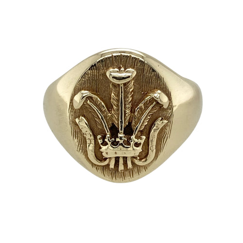 9ct Gold Welsh Oval Three Feathers Signet Ring