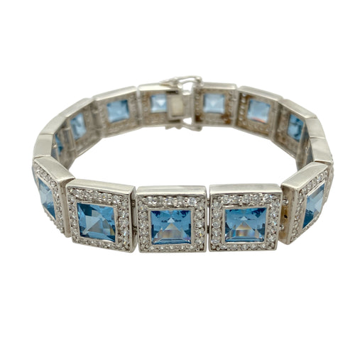 925 Silver Blue Stone & Cubic Zirconia Set 7.5