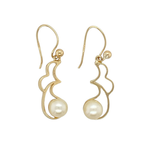 9ct Gold & Pearl Fancy Drop Earrings