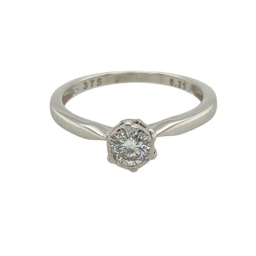9ct White Gold & Diamond Set Solitaire Ring