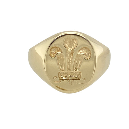 9ct Gold Three Feathers Oval Signet Ring