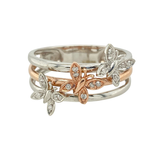 9ct White Gold & Diamond Set Butterfly Band Ring