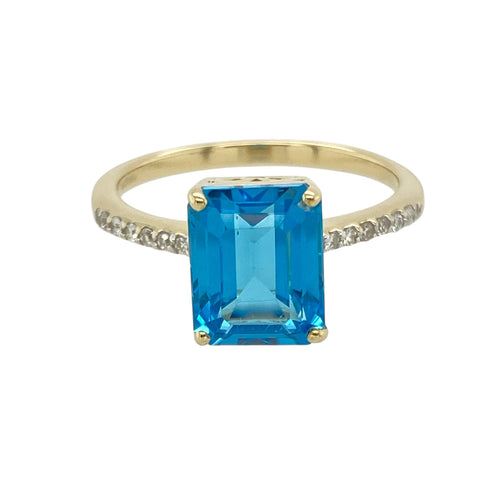 9ct Gold Diamond & Blue Topaz Set Ring