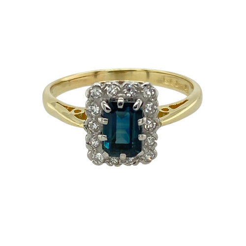 18ct Gold Diamond & Sapphire Set Vintage Style Cluster Ring
