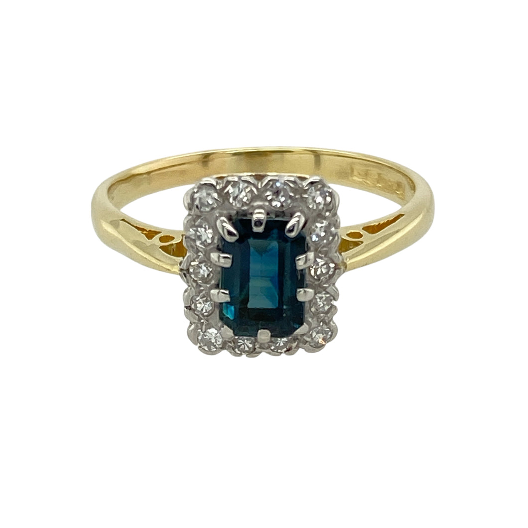 18ct Gold Diamond & Sapphire Set Vintage Style Cluster Ring