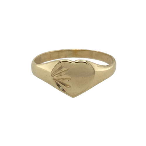 9ct Gold Patterned Heart Signet Ring