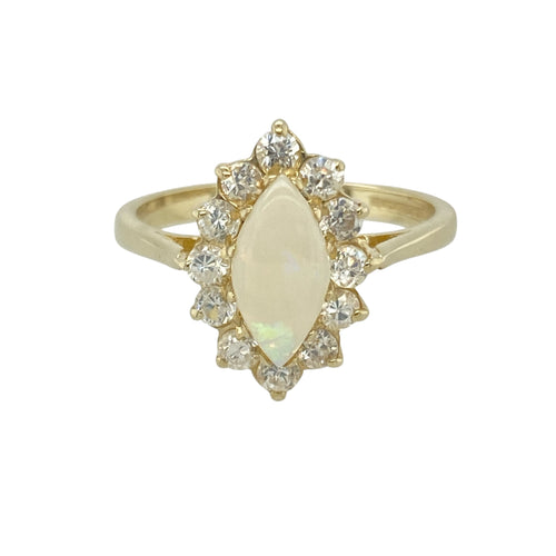 9ct Gold Opalique & Cubic Zirconia Set Marquise Cluster Ring