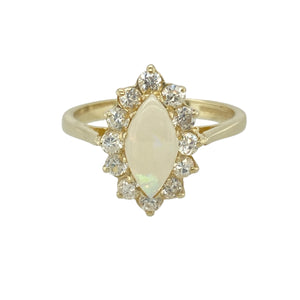 9ct Gold Opalique & Cubic Zirconia Set Marquise Cluster Ring
