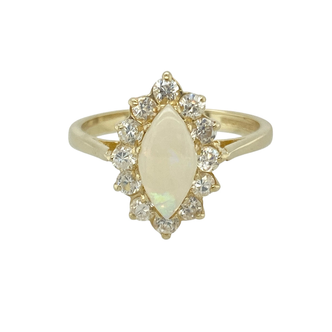 9ct Gold Opalique & Cubic Zirconia Set Marquise Cluster Ring