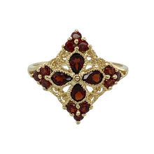Load image into Gallery viewer, 9ct Gold &amp; Garnet Set Filigree Patterned Ring
