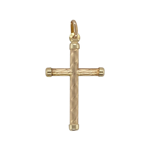 9ct Gold Patterned Brush FInish Cross Pendant