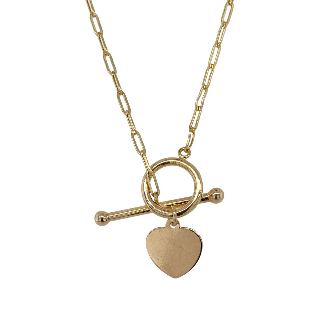 9ct Gold Heart Tag T Bar 20
