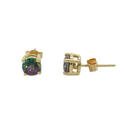 9ct Gold & Mystic Topaz Round Stud Earrings