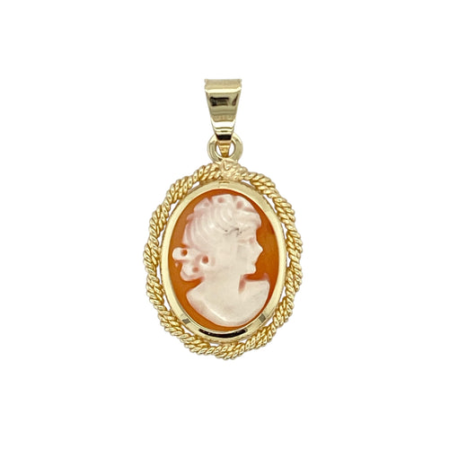 9ct Gold & Cameo Rope Edge Oval Pendant
