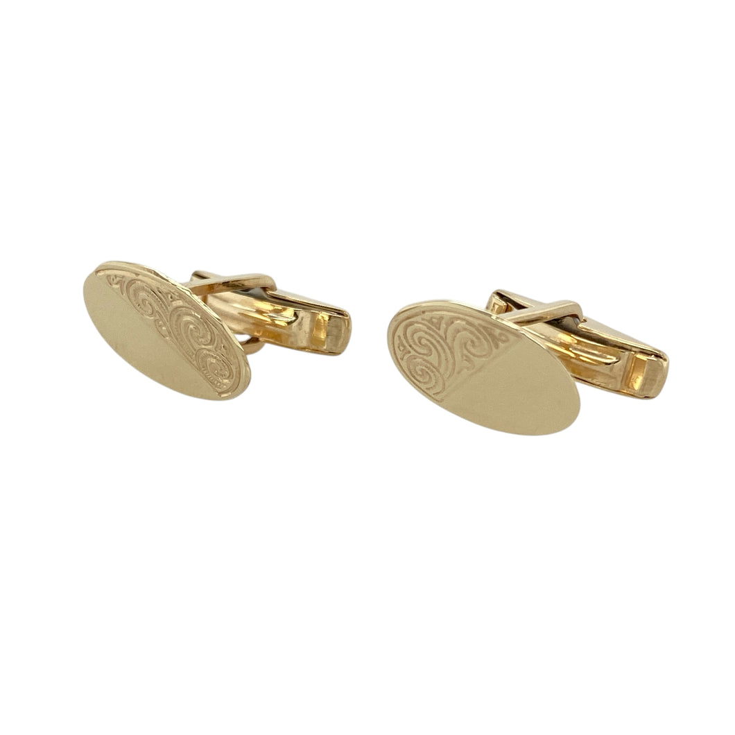 9ct Gold Oval Engraved Cufflinks
