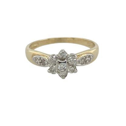 9ct Gold & Diamond Set Flower Cluster Ring